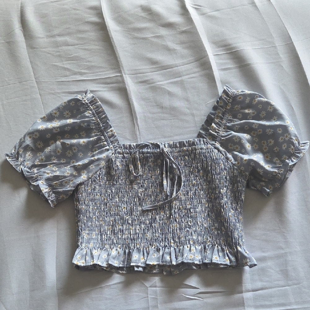 Floral Blue Smocked Women's Top